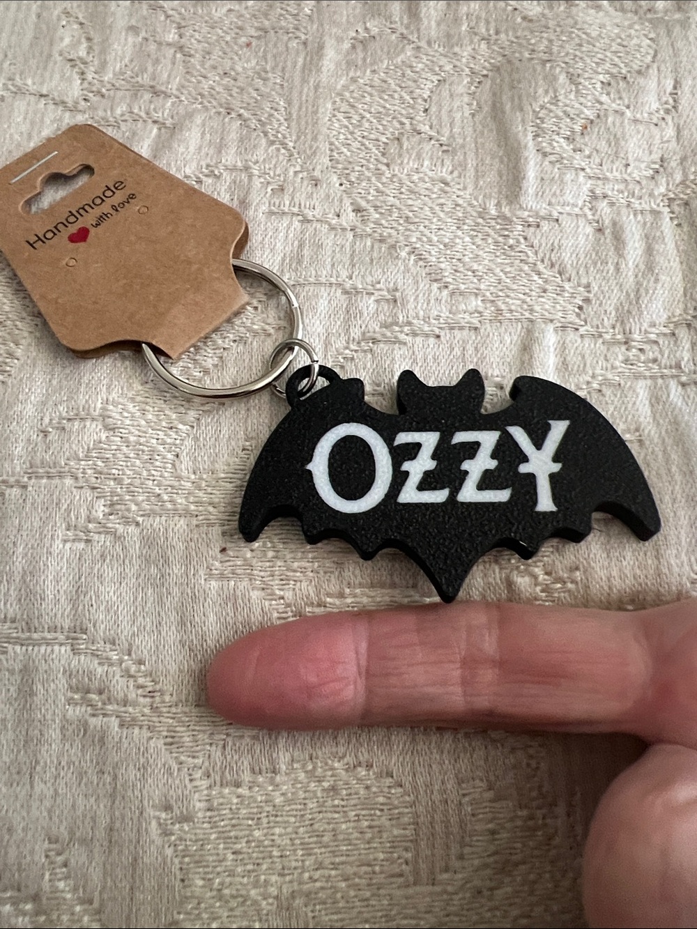Ozzy Osborne Bat Logo Keychain - Black and White